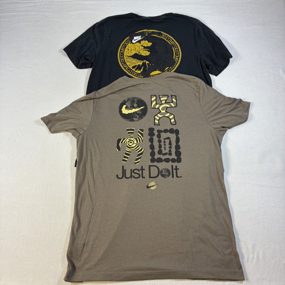 Nike Mens Large T-Shirt Lot 2 Tiger Graphic Just Do It Abstract Brown Black